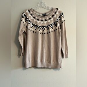Ann Taylor Fair Isle Sweater Women’s M Beige Black White Cotton Blend Pullover